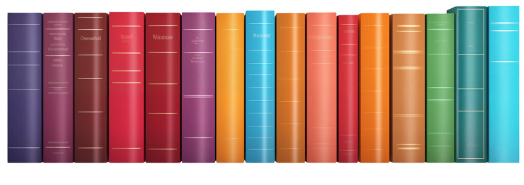 Vibrant Book Collection: Reading Learning Study Library Spines on transparent background png