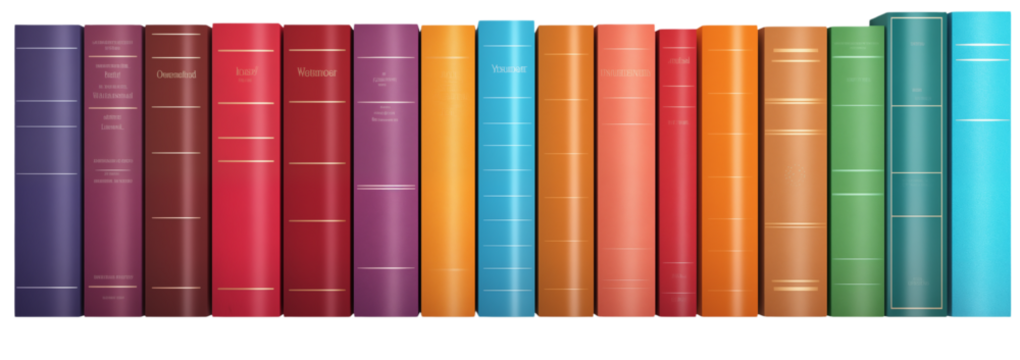 Vibrant Book Collection: Reading Learning Study Library Spines on transparent background png
