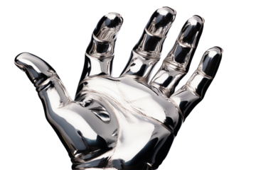 Chrome Robotic Hand: Future Technology & AI Prosthesis on transparent background png
