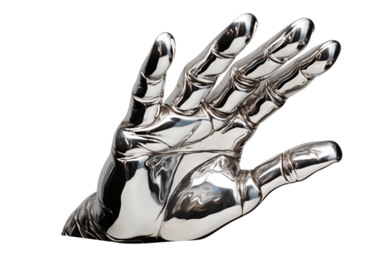 Shiny Silver Hand Sculpture | Metallic Human Form Art on transparent background png