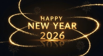 Happy new year 2026 celebration with golden sparkles and fireworks