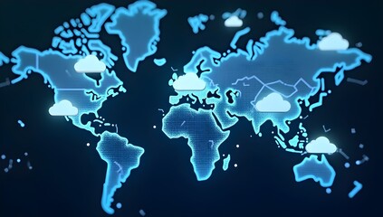 Obraz premium Global Multi-Cloud Infrastructure Map with Connected Data Networks