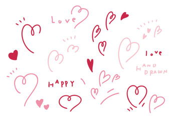 手描きのラフなハートの素材セット