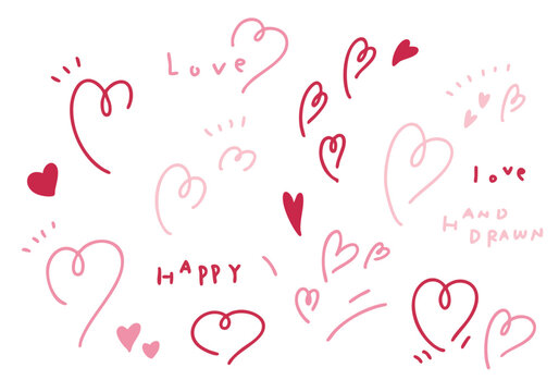 手描きのラフなハートの素材セット