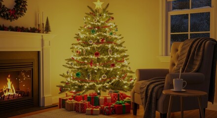 Christmas tree decoration in living room