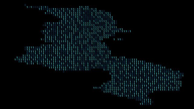 Malawi Binary code map animation, Digital data visualization, alpha layer
