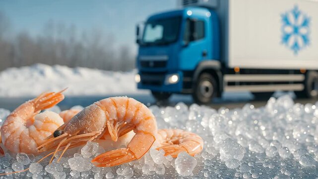 Cold Chain Logistics for Fresh Shrimp and Seafood Transportation in Warehouse with Ice and Truck Support