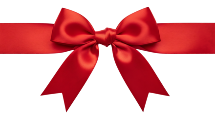 Bright red satin ribbon tied in a bow isolated on transparent background, closeup shot