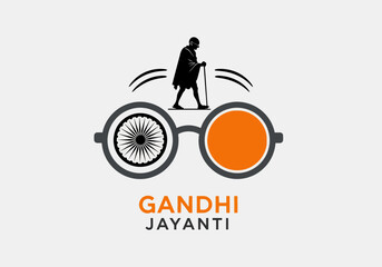 Gandhi Jayanti Celebration Illustration with Ashoka Chakra and Spectacles.