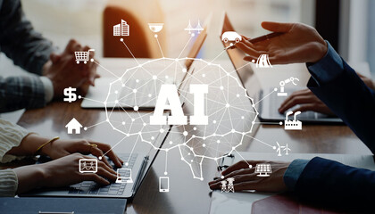 Group of business people meeting and AI(Artificial Intelligence) concept