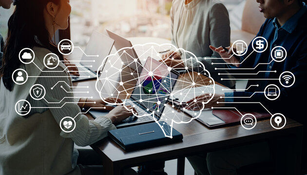 Group of business people meeting and AI(Artificial Intelligence) concept