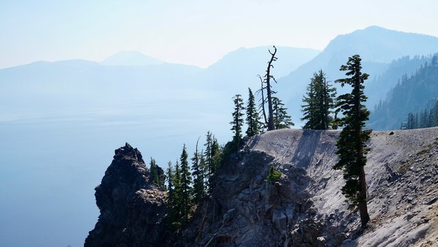 A Spectacular Morning View of the Deep Blue Waters of Crater Lake National Park, Oregon
