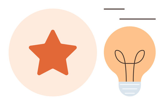Star inside a circle and a lightbulb emitting rays represent concepts of creativity, innovation, achievement, and recognition. Ideal for brainstorming, innovation, awards, leadership, education