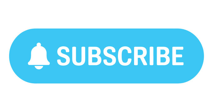A bright blue button with the word SUBSCRIBE and a bell icon, symbolizing engagement with online content and notifications.