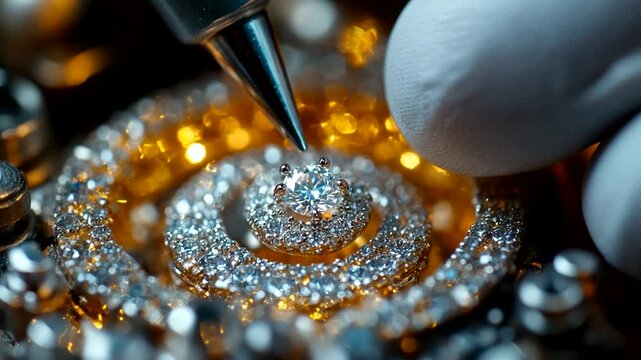 Close-up of jeweler crafting intricate diamond design