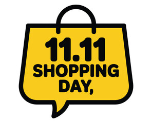 A bright yellow shopping bag graphic features the text '11.11 SHOPPING DAY' in bold black letters, promoting a special sale event.