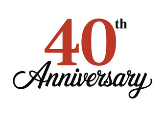 A bold red 40th with the word Anniversary written in elegant black script below it against a white background.