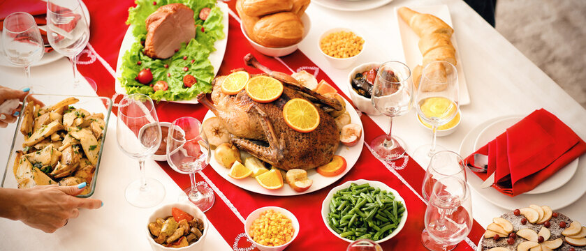 Table set for festive Christmas dinner