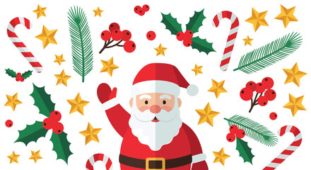 Festive Santa Claus Illustration with Holiday Decorations.