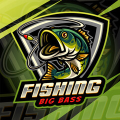 Big bass fishing esport mascot logo design 