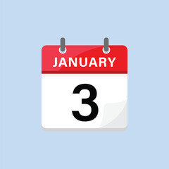 January third calendar icon flat design style business reminder daily schedule graphic