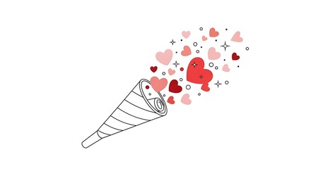 Confetti popper exploding with colorful hearts and stars