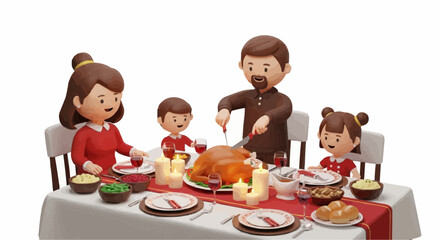 Family Thanksgiving Dad carving roast turkey at dinner table