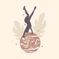 Young female workout. Sport girl doing fitness exercise. Young woman silhouette