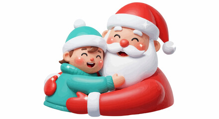 A heartwarming 3D illustration of a joyful Santa Claus embracing a happy child, embodying the festive spirit and wonder of the holiday season with delightful smiles