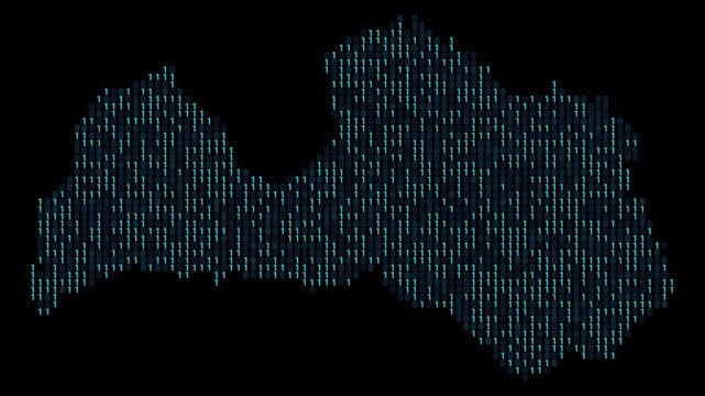 Latvia Binary code map animation, Digital data visualization, alpha layer