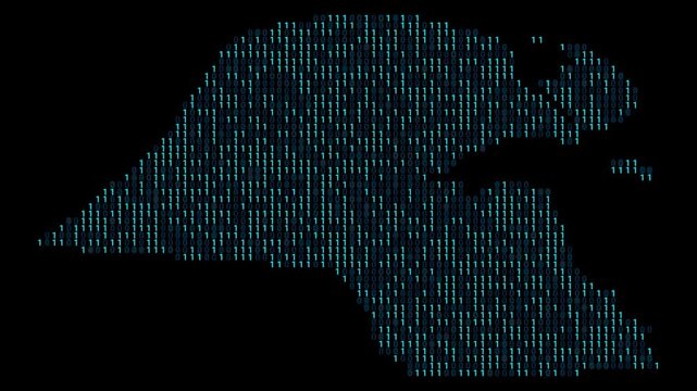 Kuwait Binary code map animation, Digital data visualization, alpha layer