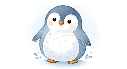 Obraz premium Adorable cartoon penguin bundled up for winter in a cozy blue hat and scarf, perfect for holiday cards and festive designs