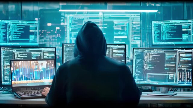 Mysterious Hacker Analyzes Data and Monitors Digital Information in High-Tech Environment
