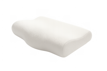 Ergonomic memory foam pillow providing neck support and comfort for healthy sleep, isolated on transparent background