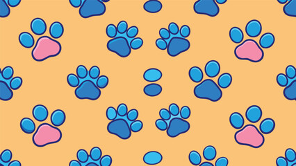 Cute animal paw prints pattern, smooth vector icon.