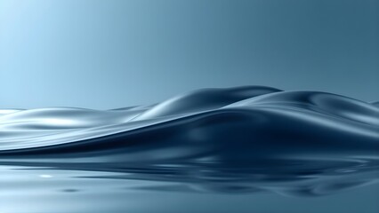 Abstract Blue Liquid Waves with Reflection on a Subtle Background, a Serene and Fluid Motion