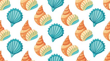 Realistic seashell icon pattern, seamless vector.