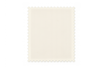 Vintage blank postage stamp template with perforated border, providing a classic empty paper frame on transparent background