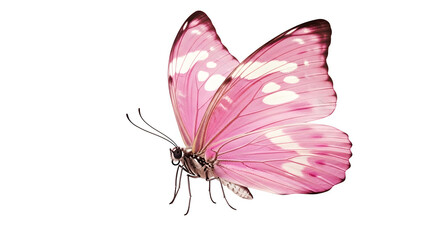 Delicate pink butterfly with white spots on wings isolated on transparent background