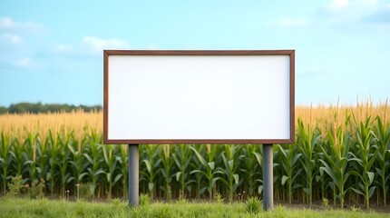 Fototapeta premium Commercial Display Mockup: Blank Billboard in Corn Field Environment