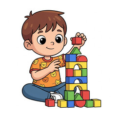 Kid Playing with Toy Blocks &ndash; Learning Vector
