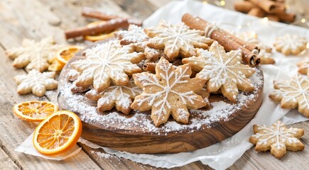 Assorted Christmas Cookies with Cinnamon and Dried Orange