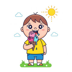 Kid Eating Ice Cream &ndash; Cute Summer Vector