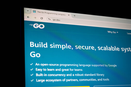 Bangkok, Thailand - November 15th 2025 : Go.dev website showing Go programming language features. Ideal for illustrating open-source development, scalable backend systems.