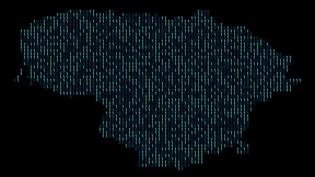 Lithuania Binary code map animation, Digital data visualization, alpha layer