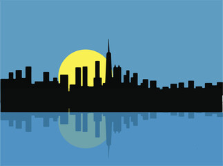 city skyline with reflection