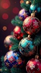 Interlocking geometric patterns create vibrant Christmas ball designs , blue, decoration