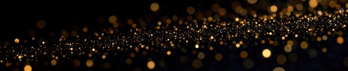 Scattered gold glitter creates a dramatic effect on black , black backdrop, party, decoration