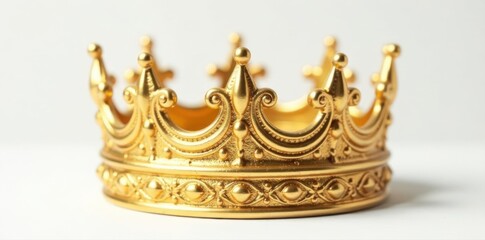 Shining gold crown, intricate design, pure white backdrop , design, wealth