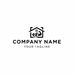 Fototapeta premium Gym at Home Logo Design Featuring a Muscular Figure Lifting Weights Inside a House Frame.